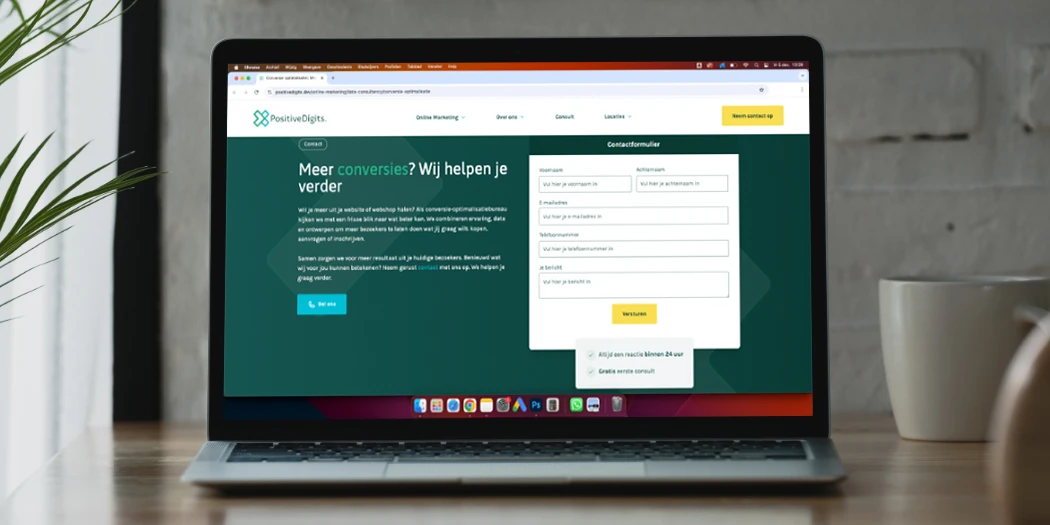 Website over conversie-optimalisatie op laptop, met focus op meer leads en hogere conversies.